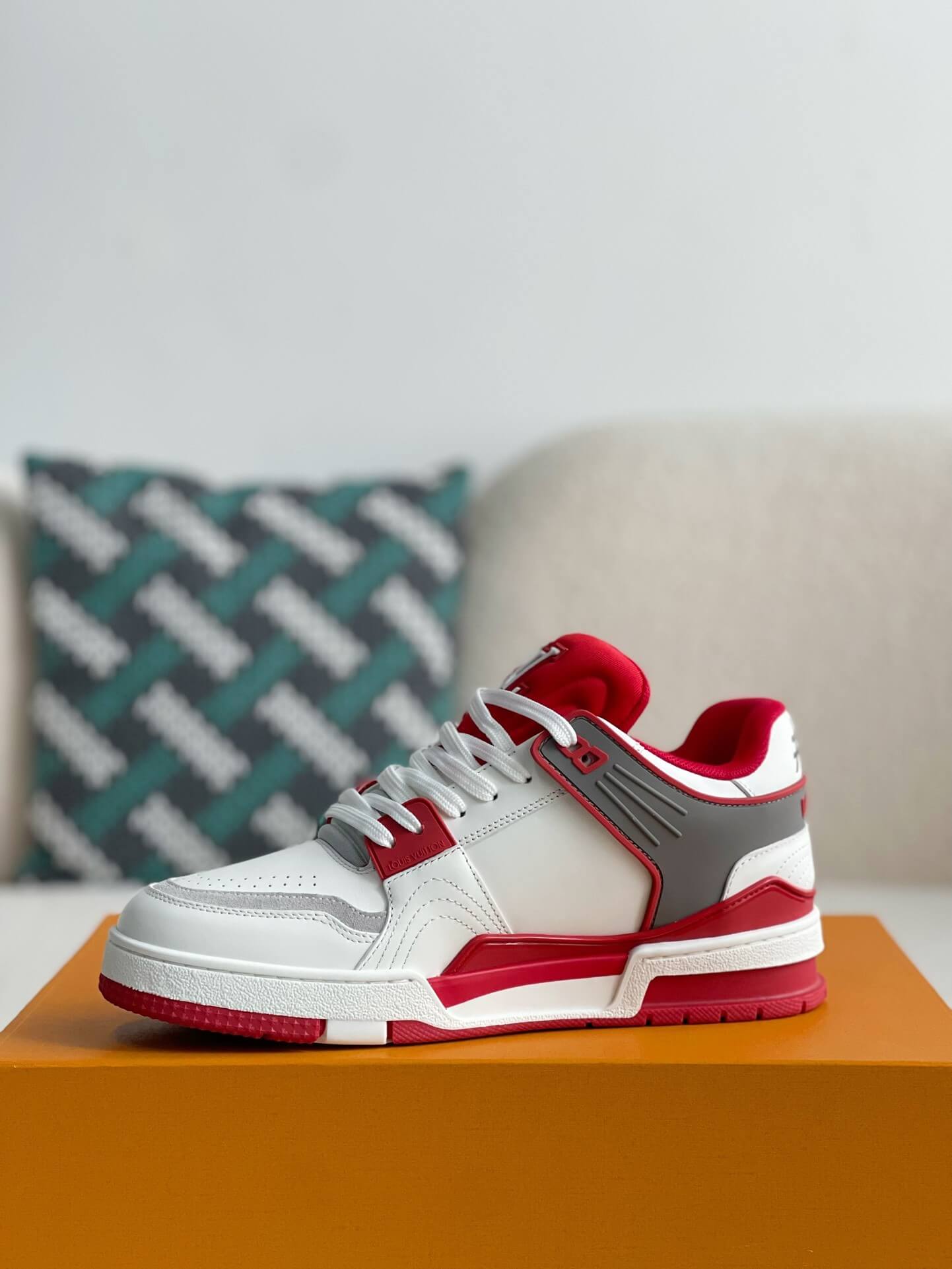 Louis Vuitton LV Trainer #54 Red White Gray Padded Sneaker Hollo
